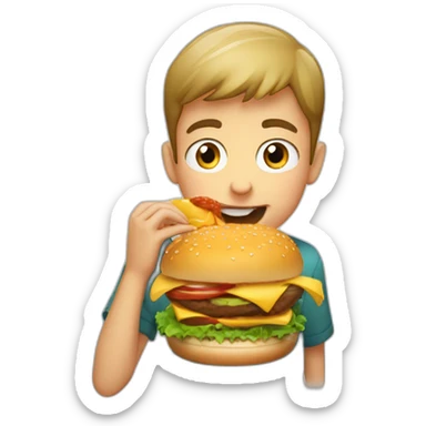 the boy is biting into a burger sticker