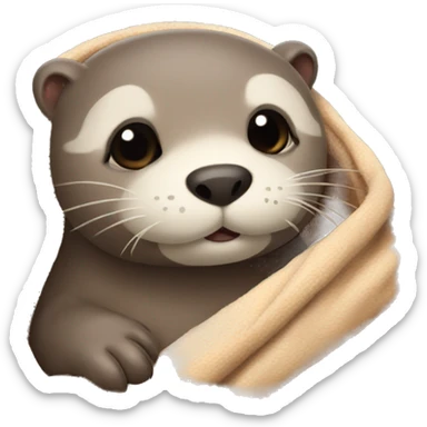 otter cozy in blanket sticker