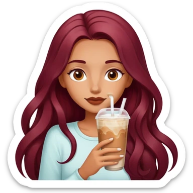 Burgundy long haired tanned girl with iced latte sticker