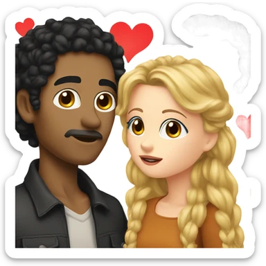 A man with wheat skin and curly black hair kisses a white girl with long black hair sticker