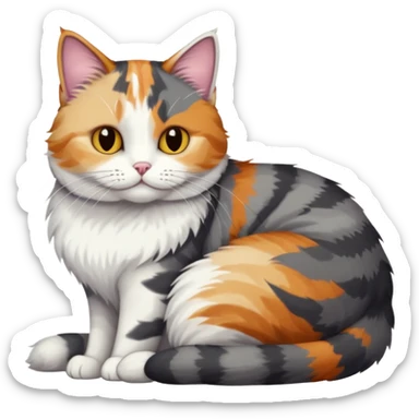 full body colourful light patched calico + white tabby cat cuddling a bigger cat that is dark grey and white tabby cat  sticker