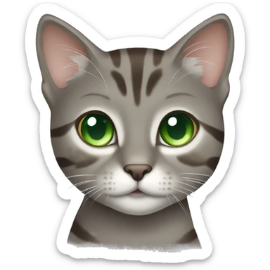 grey and brown tabby cat with green eyes sticker