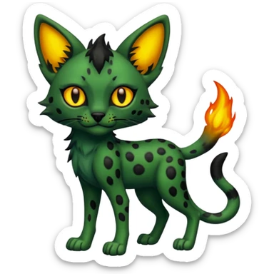 Eldritch green-fiery Dark-deep-blackish-Greenish Zombie-serval, full body sticker