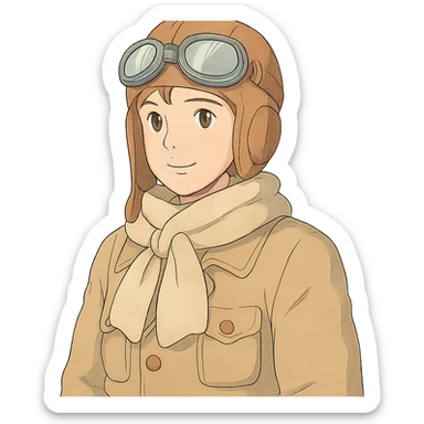 ghibli style pilot with soft colors and gentle expression sticker