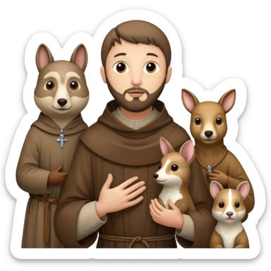 Saint Francis of Assisi cartoon modern type with animal to be used as an AI crfreation in HeyGen.com sticker