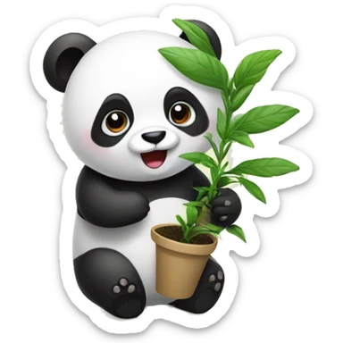 Panda holding plant sticker