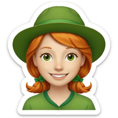 smiling ginger woman with a green artist hat sticker