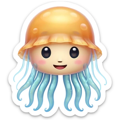 extremely cute aesthetic jellyfish with huge shiny round eyes, soft pastel colors, extra friendly smile, maximally charming, kawaii-inspired, Apple emoji style sticker