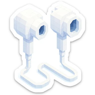 white EarPods headphones with a matte finish, slightly angled sticker