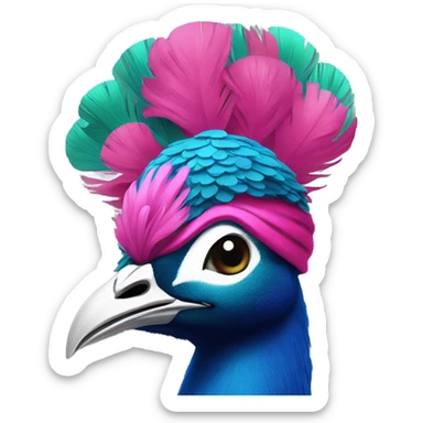 a peacock with a pink wig sticker