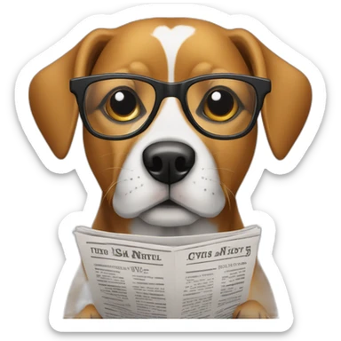 Dog wearing glasses and reading a newspaper sticker