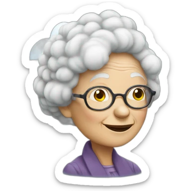 An old lady with glasses sitting on top of the cloud sticker