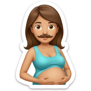 Pregnant mommy with a mustache sticker