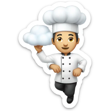 Asian-Italian chef floating on a cloud sticker