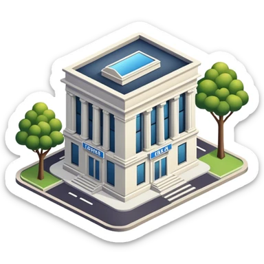 Isometric bank building and street sticker