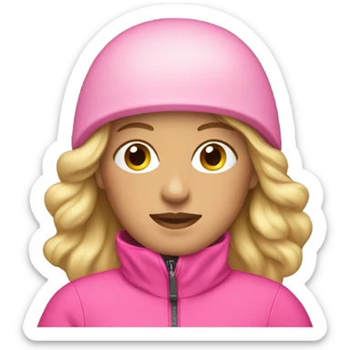 Blonde woman wearing pink ski suit sticker