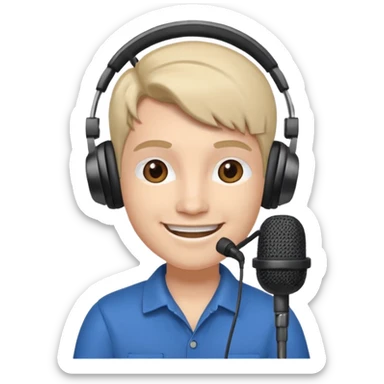 radyocu , podcast sunuyor, önünde microfon sticker