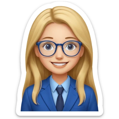 long hair girl with eyeglasses and blue suit sticker