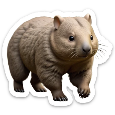 cinematic-wombat-realistic-full-body-waddling-emoji,-stout-muscular-frame-covered-in-coarse-brown-fur,-short-powerful-legs-trotting-determinedly-through-bushland,-round-dark-eyes-filled-with-calm-confidence,-tiny-rounded-ears-twitching-slightly,-strong-digging-claws-visible-on-sturdy-paws,-simplified-yet-realistic-focused-features,-highly-detailed,-glowing-with-a-subtle-earthy-glow sticker