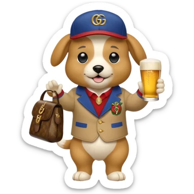 Ein Hund der talahon ist und Bier trinkt mit gucci cap und gucci Tasche  sticker