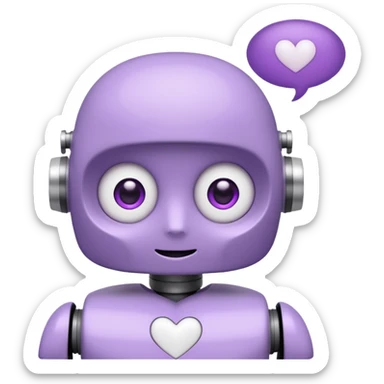 bot in flieder mit herzaugen in weiß mit sprechblase wo steht - lass uns Content erstellen sticker