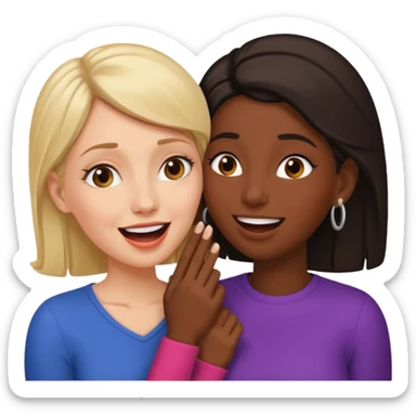 Devious cheerful white woman whispers in surprised embarrassed black woman's ear. sticker