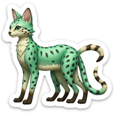 Epic complex detailed dark-emerald-green dark-brown beige pastel realistic aesthetic-scenic-Fakémon-Sprigatito-Floragato-Meowscarada-Trico-Sergal-Serval-Vernid-creature (full body) sticker