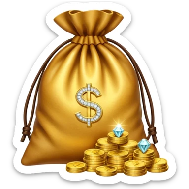 Create an emoji that shows a stack of gold coins, a diamond, and a money bag together. sticker