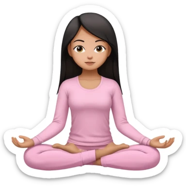 light brown girl with black hairwith straight hairin baby pink yoga pants and full sleeve shirt meditating sticker