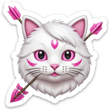 Emoji cat head white emoji with pink bow and arrow sticker