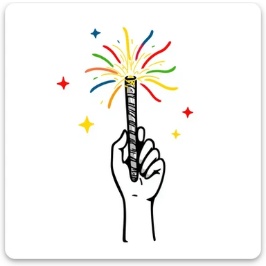 hand holding a magical wand with colorful glowing light around it sticker