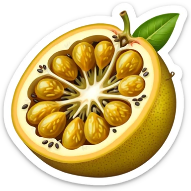 Create an emoji of an open, yellow passion fruit. sticker