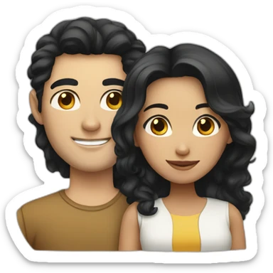 Indonesian girl with long black hair and white man with short brown curly hair sticker