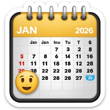 January calendar flat emojy style just writte Jan 2026. More flat style Just JAN 2026 should be on it. No need for days , shoujdbe JAn 2026 written in the middele of the icon sticker