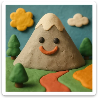 mountain, 3D claymation style, soft and playful sticker