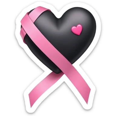Black heart with pink ribbon  sticker