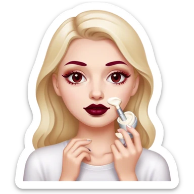 white girl applying cream on face Burgundy sticker