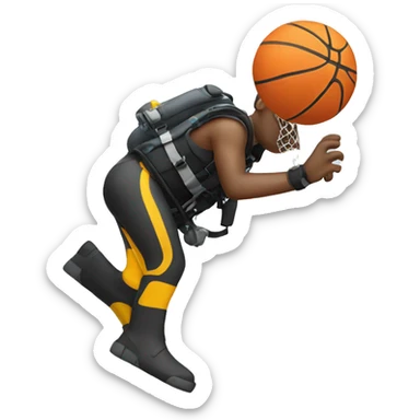 Guy shooting a basketball in a scuba diving outfit  sticker