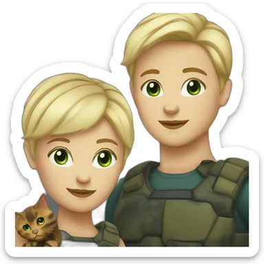 Blonde with short hair blue green eyes with a dark tortoise shell cat sticker