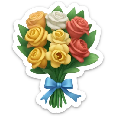 bouquet of flowers tied with a bow sticker