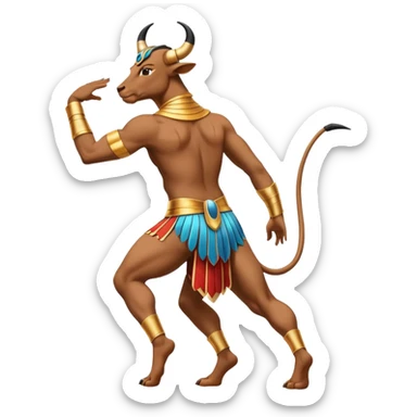 fullbody Egyptian bull leaper, back view, in 'are you entertained' pose sticker