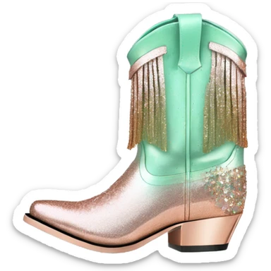 Realistic rose gold and mint green ombre pair of fashion cowgirl boots with sparkly shiny glitter fringe on them. sticker