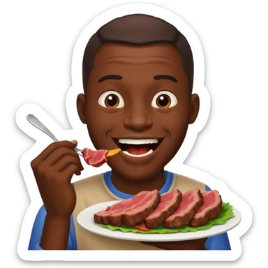 An African man eating meat and laughing  sticker