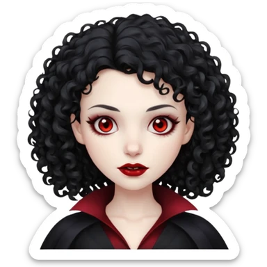 cabelos cacheados pretos, corte em camadas, pele pálida, olhos vermelhos escuros, vampiro, sexo feminino sticker