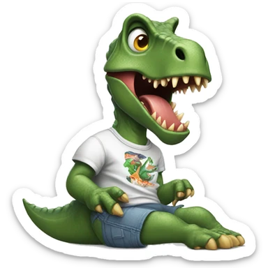 crazy dinosaur eating leg with cool shirt on sticker