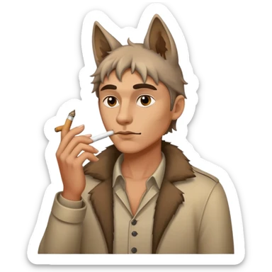 A man looks like a wolf with a cigarette  sticker