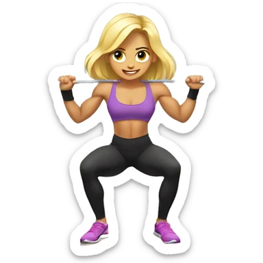 muscular blond girl doing squats at gym sticker
