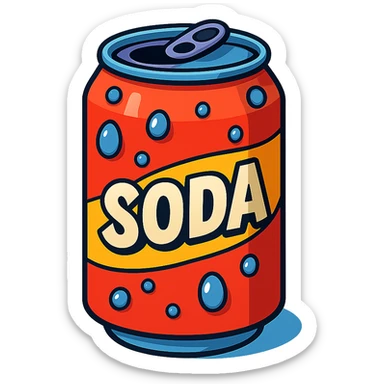 3D illustration of a soda can, vibrant and appealing, with condensation droplets, fun and modern style sticker