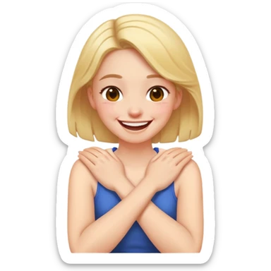 Girl hands on her neck arms crossed laughing  sticker