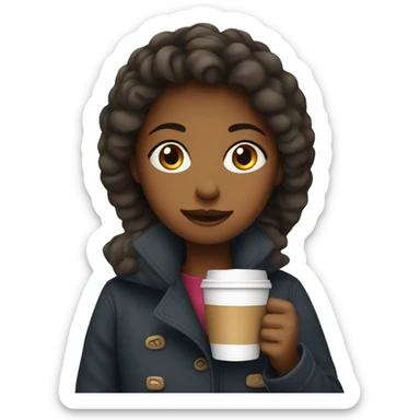 Girl wearing coats drink coffee  sticker